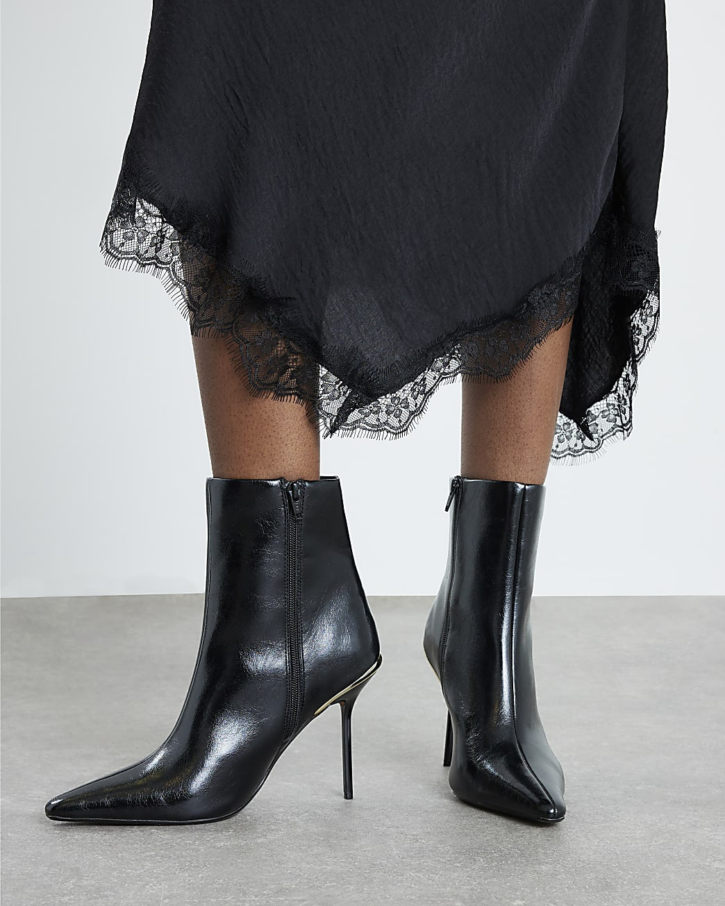 Black Skinny Heel Pointed Ankle Boots | River Island UK & IE