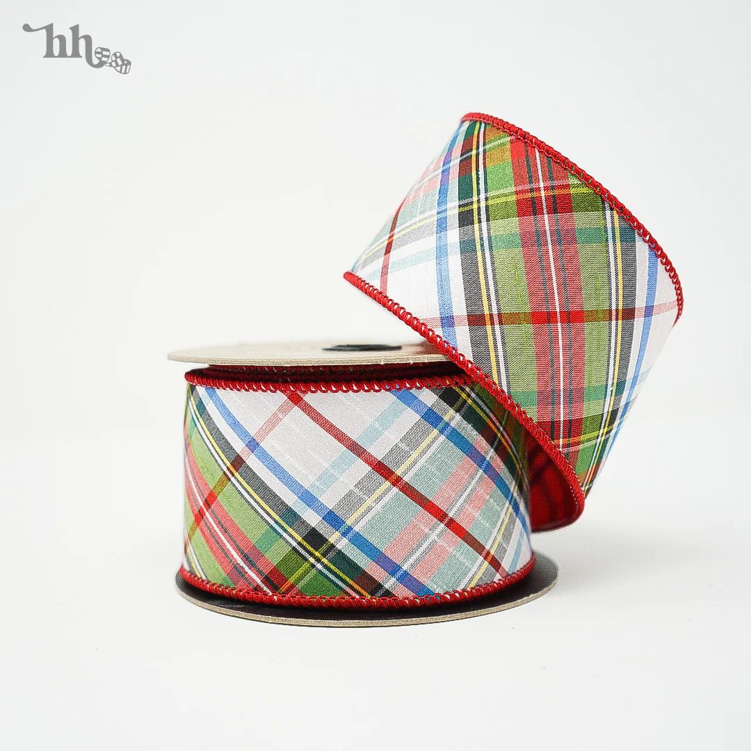 McKinnley Plaid with Red Back-Two Sided Ribbon | Hello Holidays