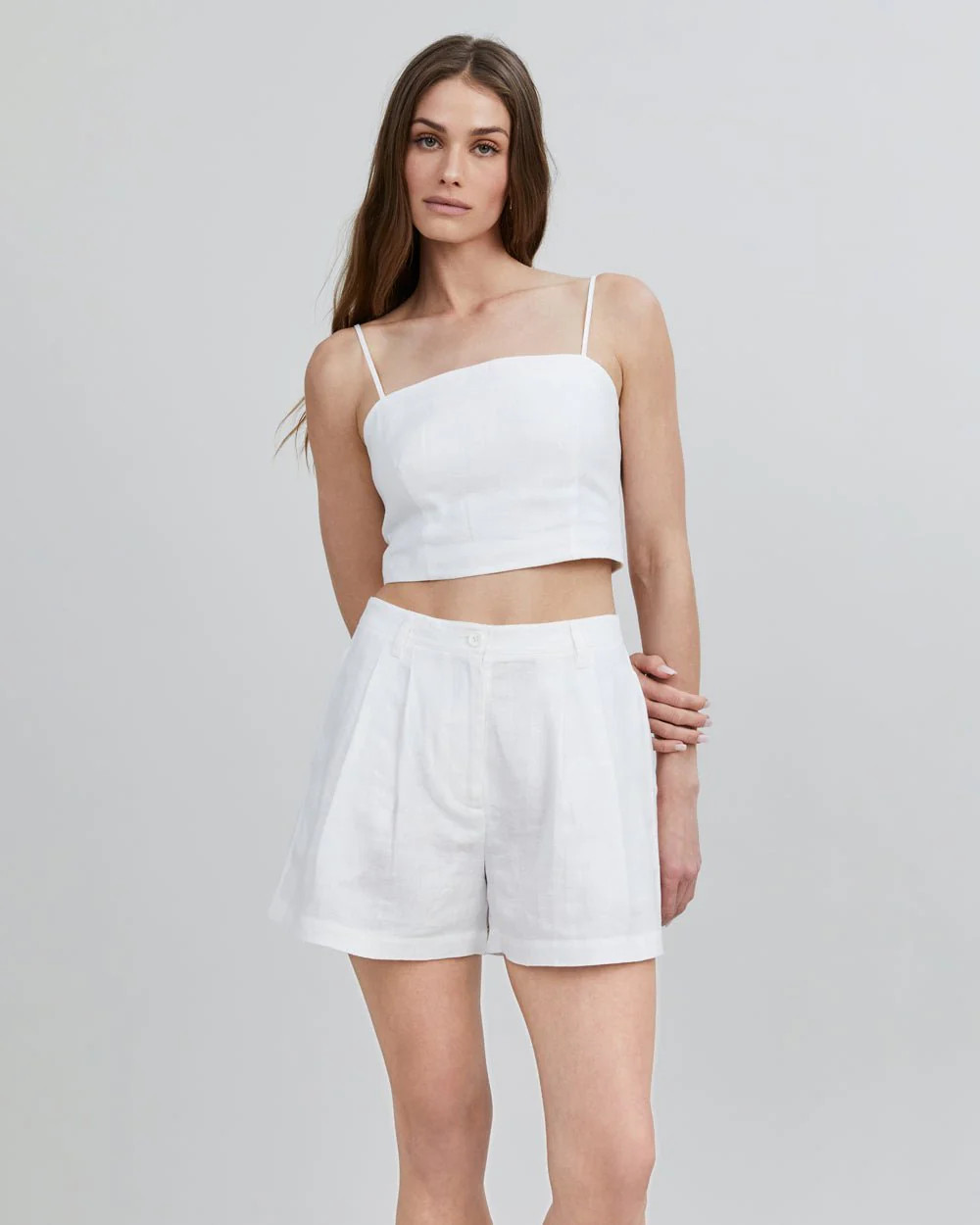 The Loretto Linen Crop Top in Optic White | Solid & Striped