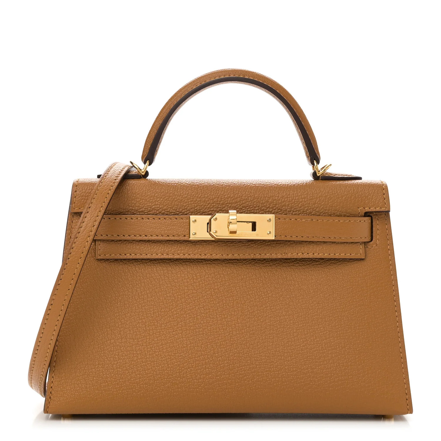 Chevre Mysore Verso Mini Kelly Sellier 20 Caramel Cacao | FASHIONPHILE (US)