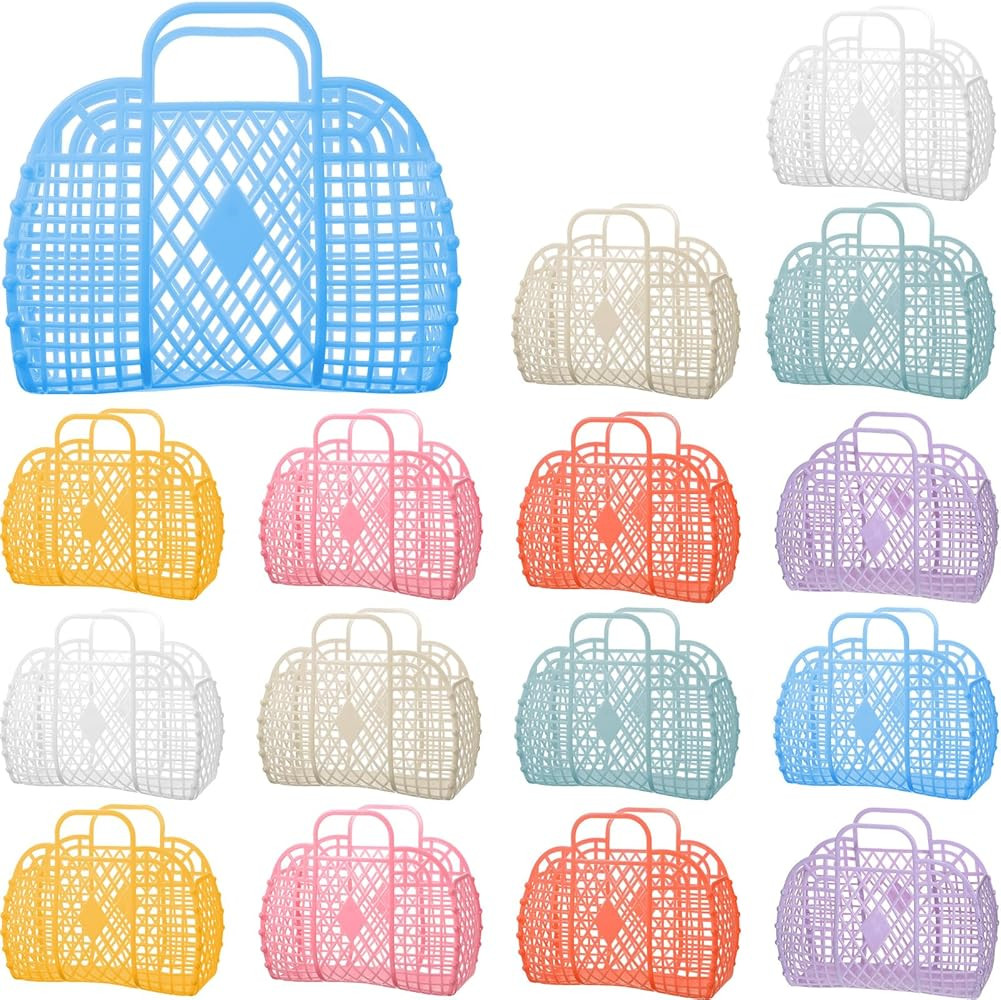 Hsei 16 Pcs Girls Jelly Purse Bags Easter Basket Reusable Jelly Beach Bag Plastic Beach Tote Gift... | Amazon (US)