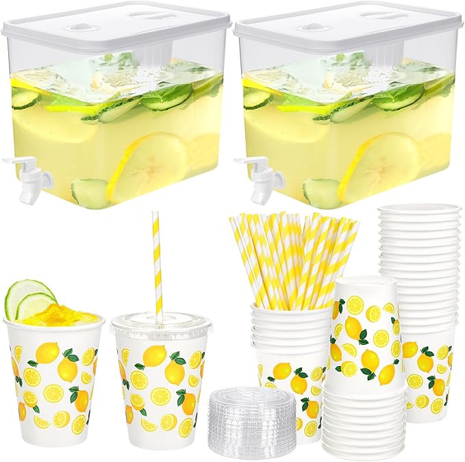 Kochorie 2 Pack 2.3 Gallon Plastic Drink Dispenser with Spigot 50 Pcs 12 OZ Disposable Lemonade P... | Amazon (US)