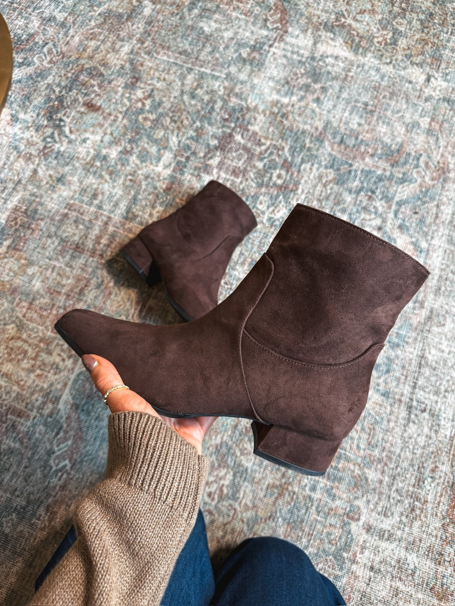 The perfect chocolate brown suede boots low heel! I sized up a half 



#LTKSaleAlert #LTKShoeCrush #LTKFindsUnder50