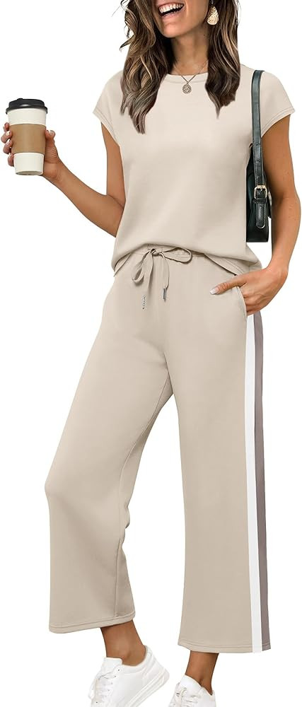 Sampeel Two Piece Sets for Women Summer Vacation Outfits Cap Sleeve Tops Lounge Matching Sets Clo... | Amazon (US)