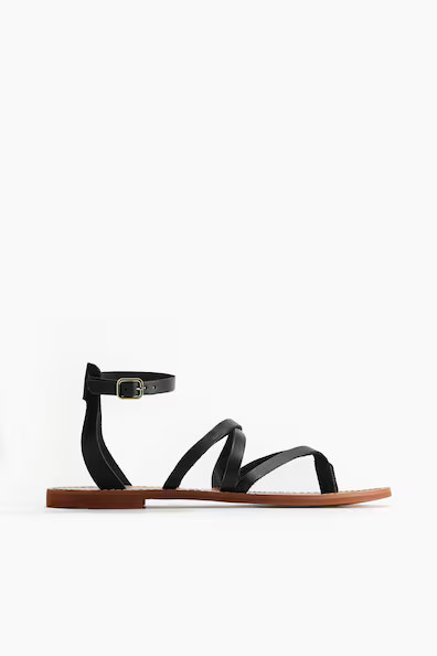 H & M - Strappy Leather Sandals - Black | H&M (US + CA)