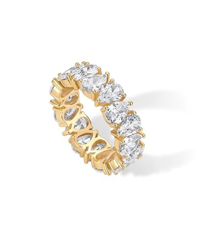 PAVOI 14K Yellow Gold Plated Pear Love Eternity Rings for Women | Gold Cubic Zirconia Ring | Bridal Eternity Wedding Band Ring | Size 7 | Amazon (US)