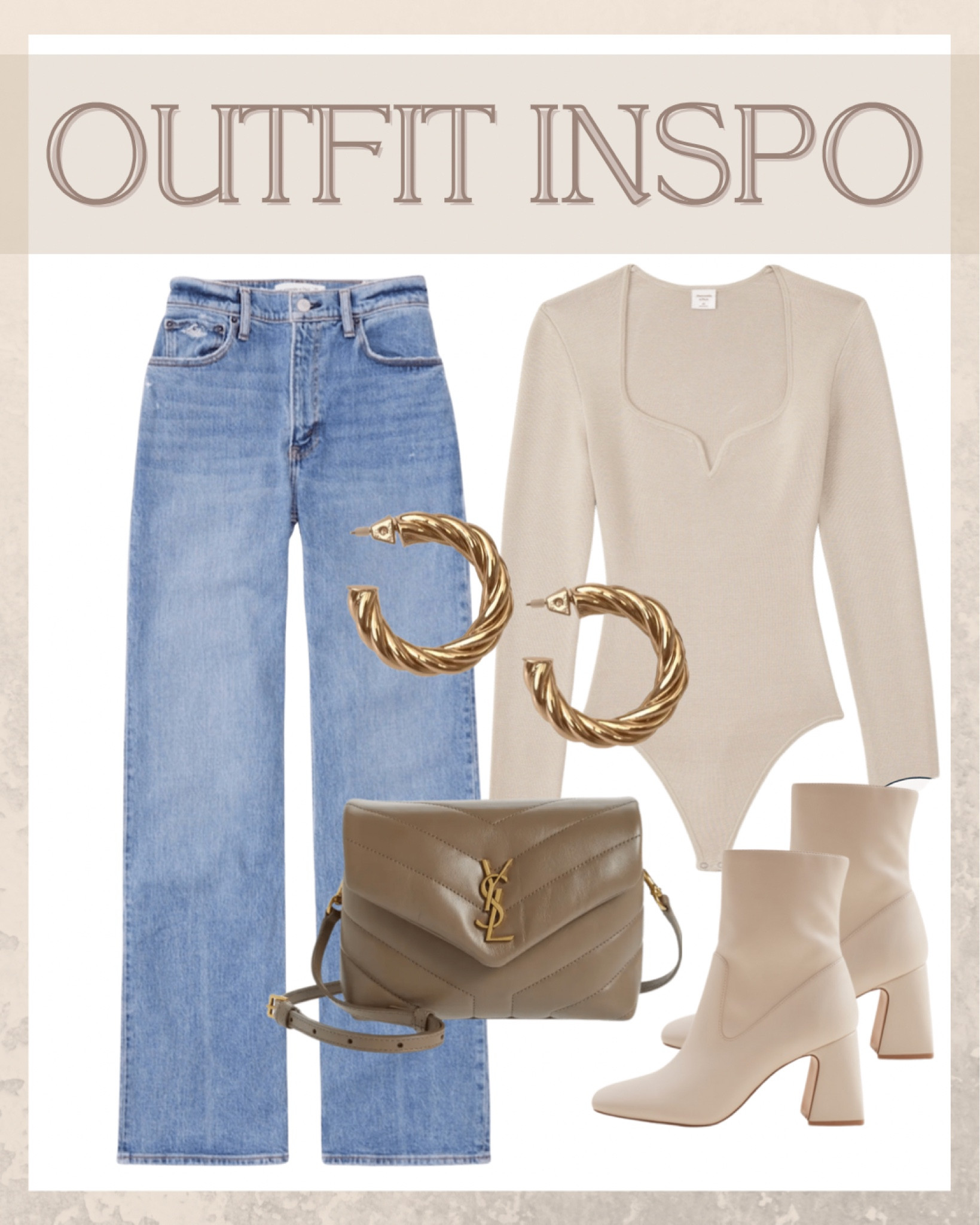 Abercrombie outfit idea! Paired with a new ysl crossbody bag and gold braided hoops 😍

LTKSale is live until 09/20/22! Get exclusive LTK discounts by copying the red “copy code” button and applying it at checkout!

Abercrombie outfit inspo, 90’s straight jeans, long jeans, baggy jeans. Scoop neck bodysuit, tan booties, white booties, light brown booties, brown booties, brown ysl bag, ysl crossbody, neutral outfit, work outfit, workwear, casual outfit 

#LTKunder100 #LTKsalealert #LTKSale