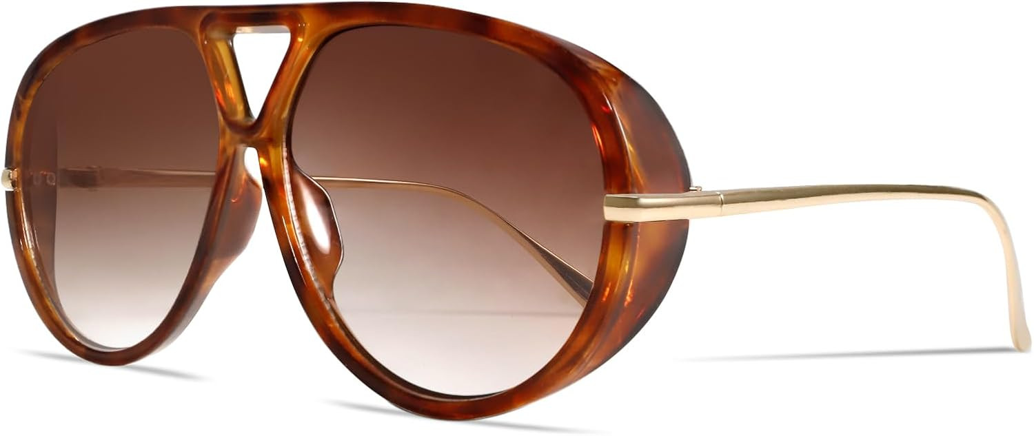 GUVIVI Retro Gold Aviator Sunglasses for Women Men Oversized 70s Glasses | Amazon (US)