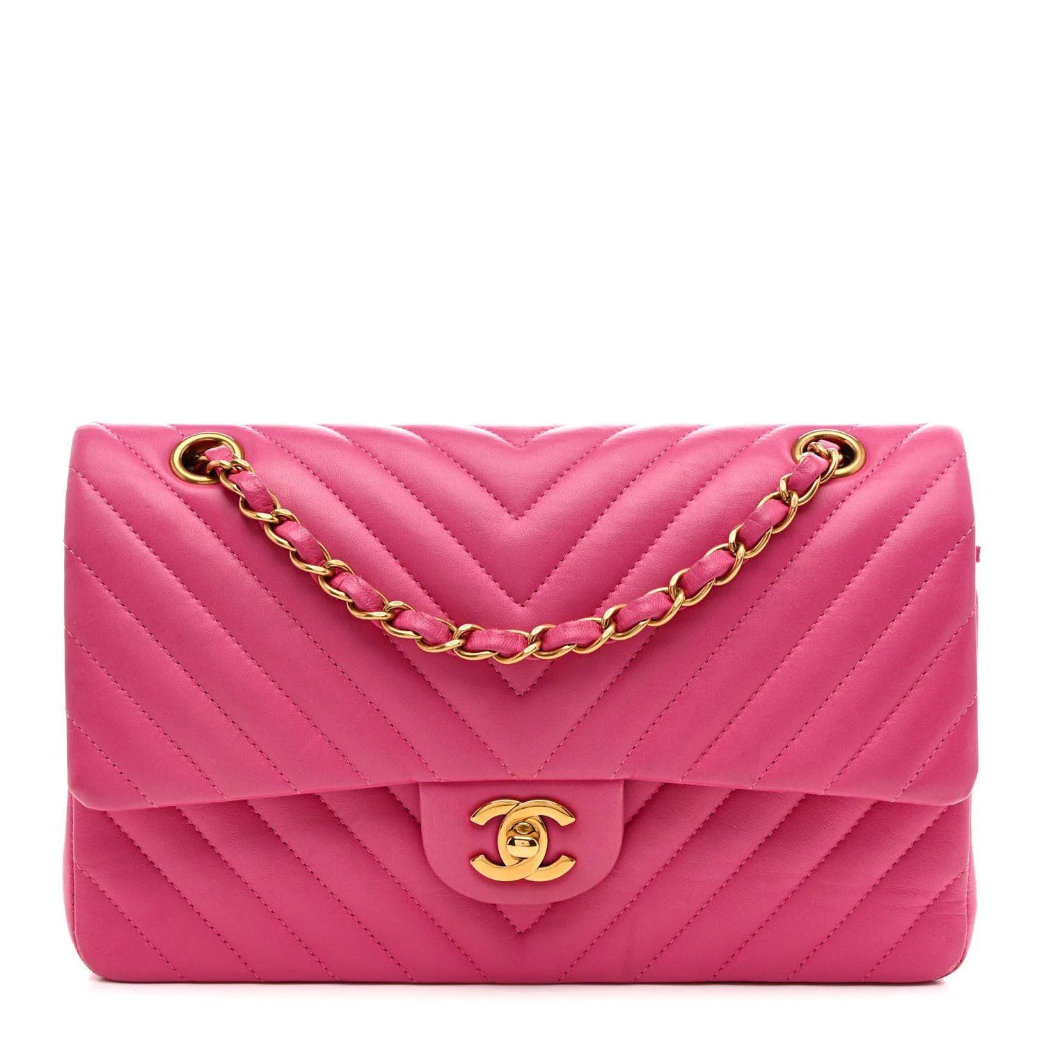 Lambskin Chevron Quilted Medium Double Flap Dark Pink | FASHIONPHILE (US)