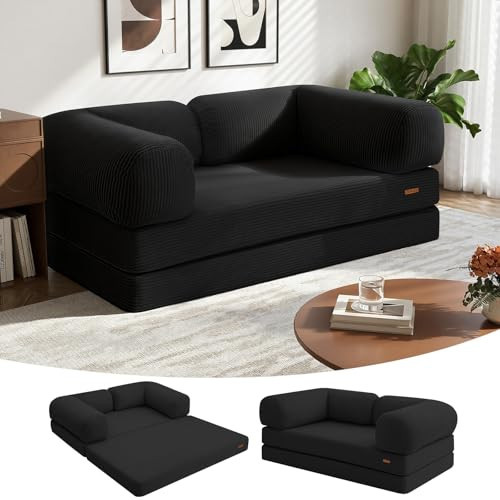 COMAX Folding Sofa Bed Queen, 4-in-1 Foldable Floor Couch Convertible Futon Sofa with Armrests Sleeper Mattress Chair Bed Comfy Portable Fold Out Lounge Guest for Living Room Bedroom, Black | Amazon (US)