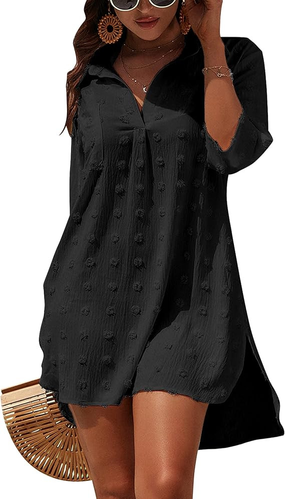 Blooming Jelly Womens Swimsuit Coverups White Chiffon Bikini Swimwear Beach Cover Up Dress Shirt | Amazon (US)