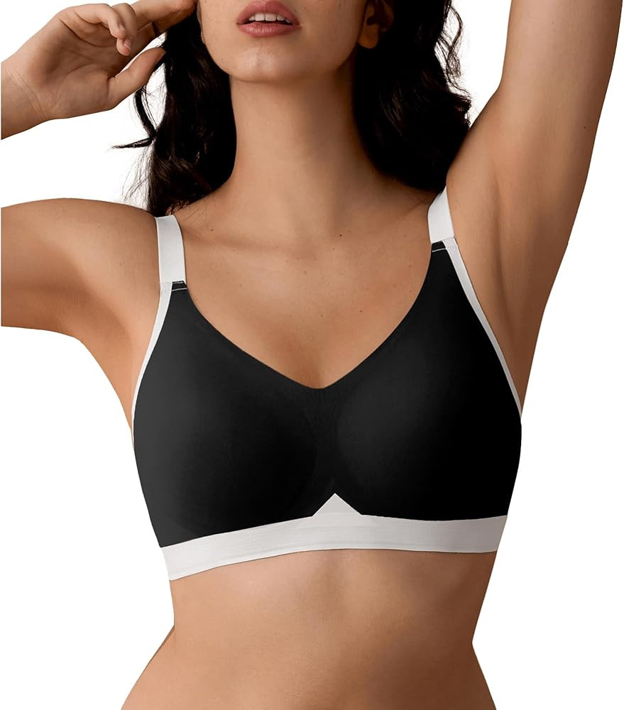 SHARICCA Seamless Wireless Lightly Lined T-Shirt Padded Bralette Bras for Women with Full Support... | Amazon (US)