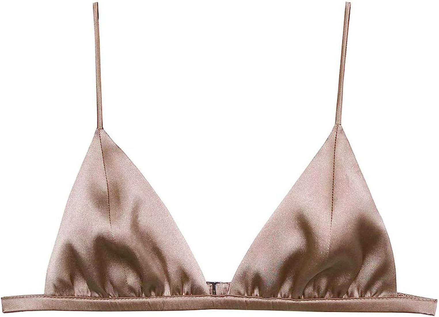 SilRiver Women's Silk Satin Triangle Bralette Soft Cup Wireless Bra Smooth and Comfortable Wire F... | Amazon (US)