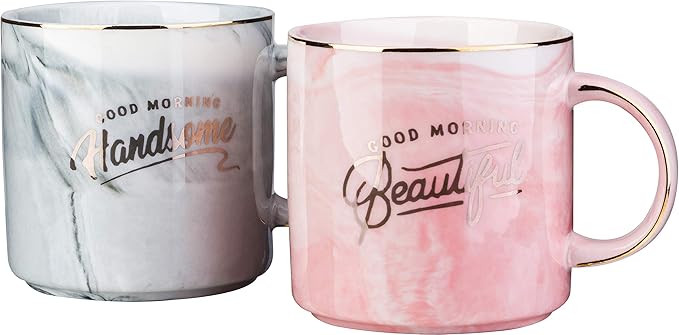 Funny Couples gifts-Good Morning Beautiful/handsome-12 OZ Marble Ceramic Coffee Mugs -Engagement ... | Amazon (US)