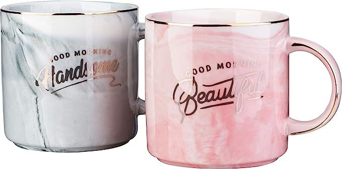 Funny Couples gifts-Good Morning Beautiful/handsome-12 OZ Marble Ceramic Coffee Mugs -Engagement ... | Amazon (US)
