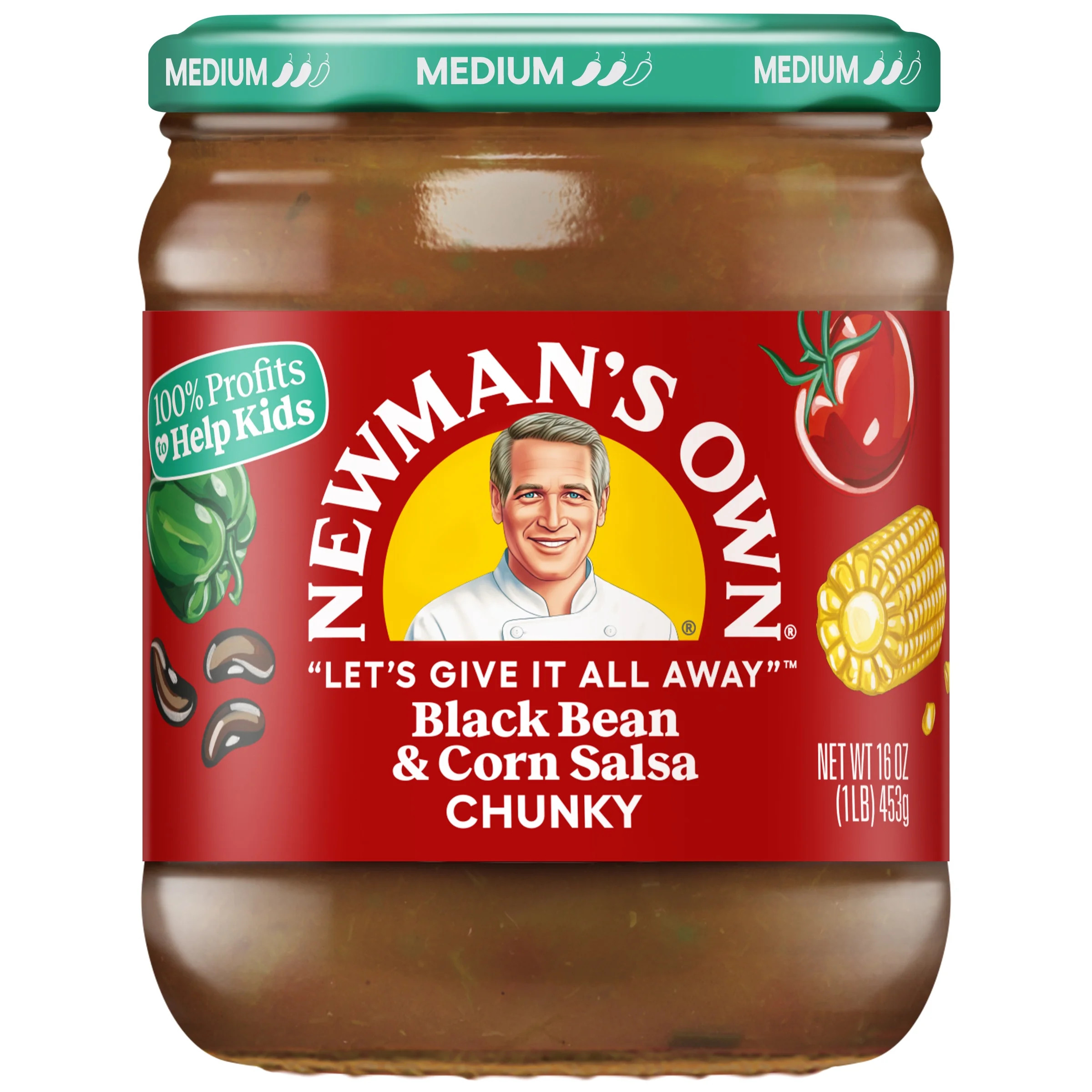 Newman's Own Salsa, Black Bean & Corn Salsa, Medium Chunky, 16oz glass jar | Walmart (US)