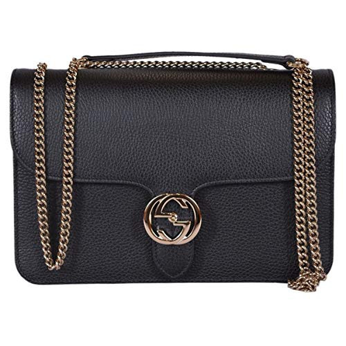 Gucci Women's Black Leather 510304 Interlocking GG Crossbody Purse Handbag New | Amazon (US)