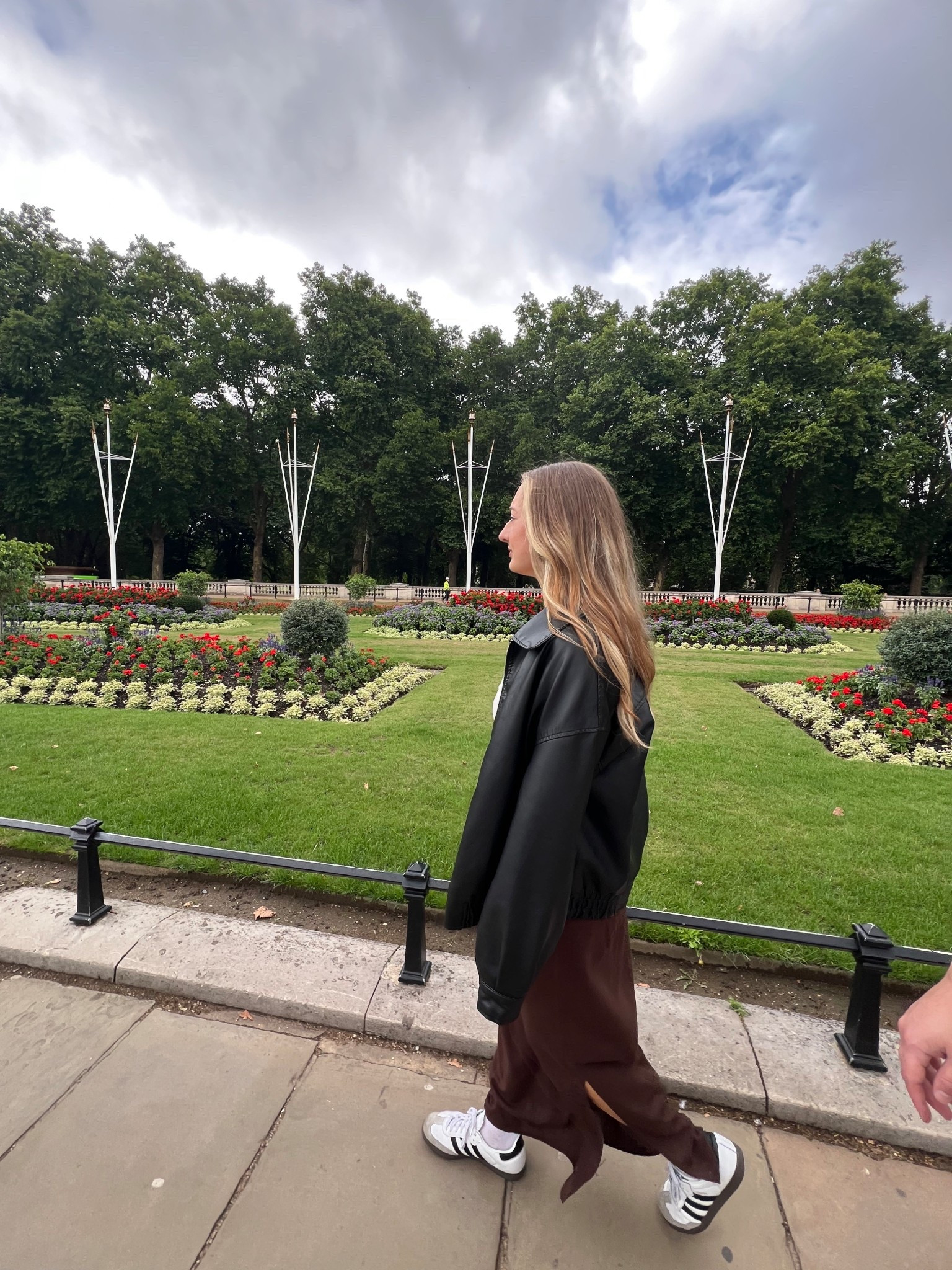 Classic vibes. Cool aesthetic. Travel. City vibes. Leather jacket outfit. Maxi skirt. Sambas. London.