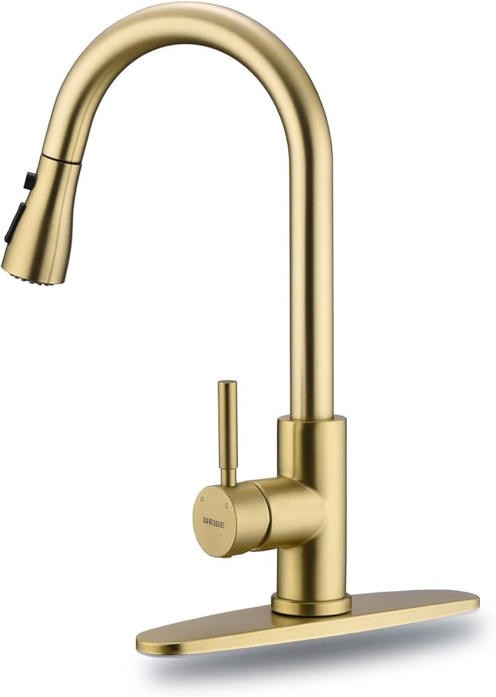WEWE Brushed Gold Kitchen Faucet with Pull Down Sprayer, Single Handle Gold Kitchen Sink Faucet S... | Amazon (US)