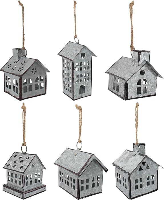Set of 6 Pieces Assorted Christmas Ornament, Village Houses, Farmhouse Decor, Tin Houses Galvaniz... | Amazon (US)