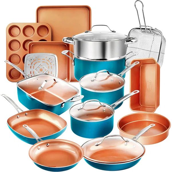 Gotham Steel Original Copper 20 Pieces Ceramic Non Stick Cookware Set with Bakeware | Wayfair North America