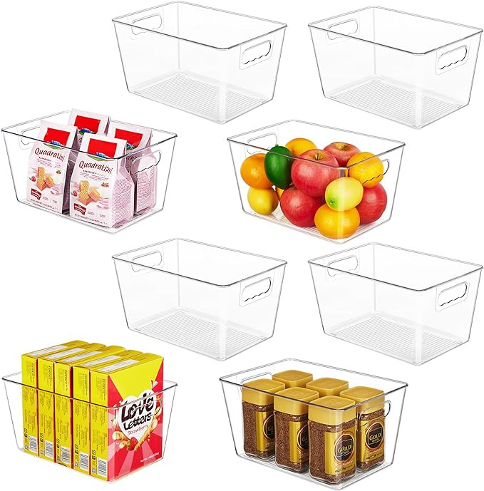 YIHONG 8 Pack Clear Pantry Organizer Bins,Plastic Storage Containers with Handle for Kitchen,Free... | Amazon (US)