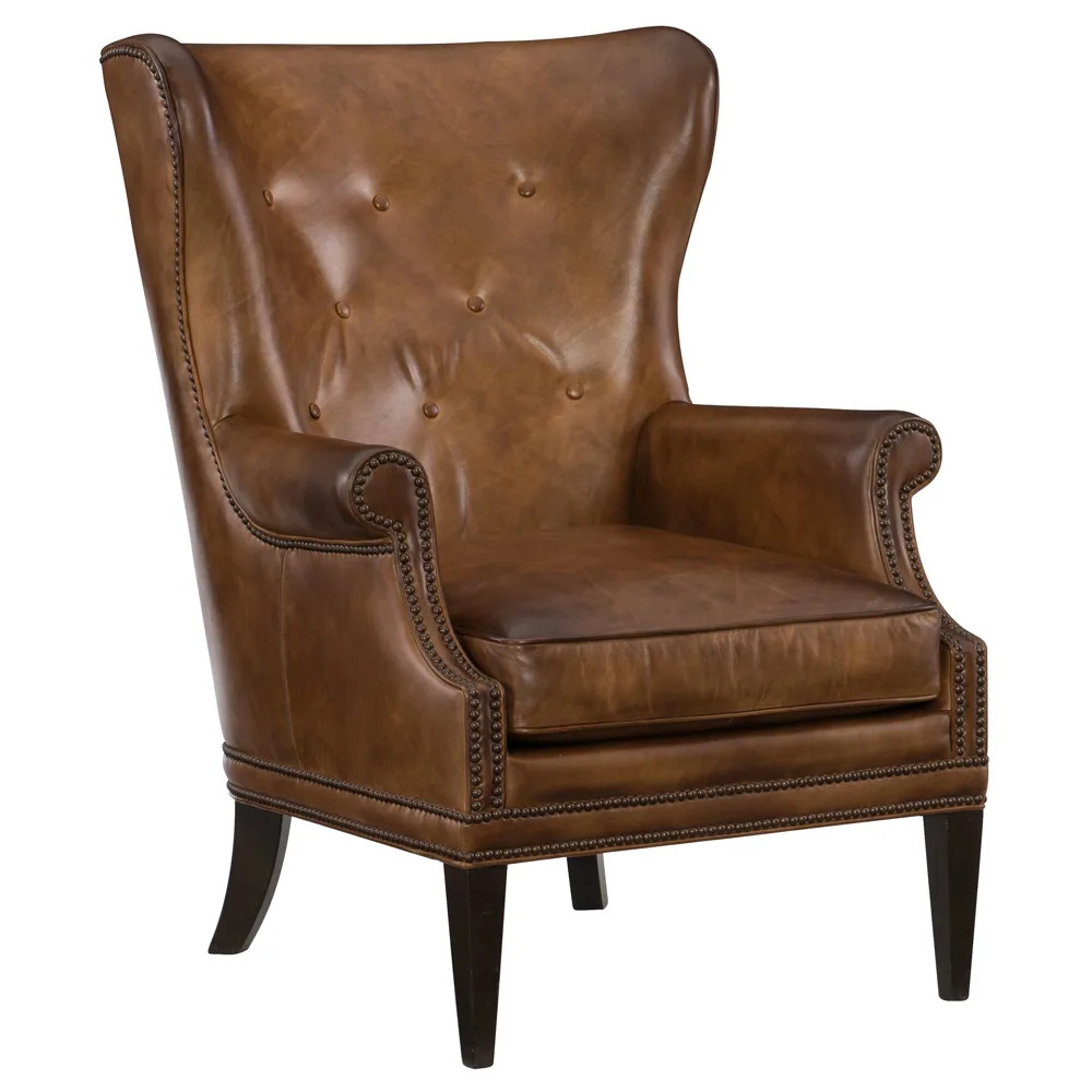 Maris Rustic Lodge Brown Leather Wing Chair | Kathy Kuo Home