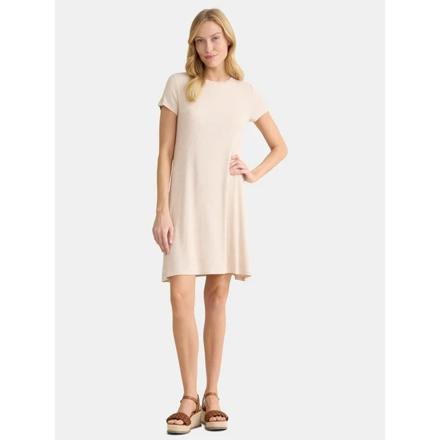 Time and Tru Women's Rib Knit Swing Dress with Short Sleeves, Sizes XS-XXXL - Walmart.com | Walmart (US)