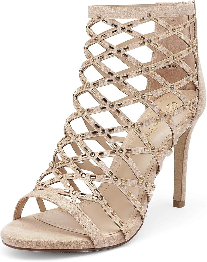 DREAM PAIRS Women's Rhinestone Ankle Strap Open Toe Stiletto Heel Sandals Cutout Dress Pump Shoes | Amazon (US)