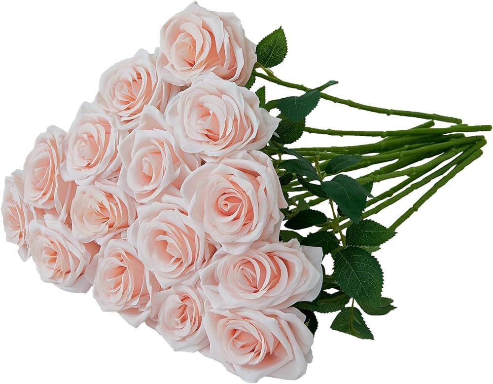 Carlita‘s Blooms 15pcs Blush Roses Artificial Flowers Silk Fake Flowers Realistic Pink Roses Bo... | Amazon (US)