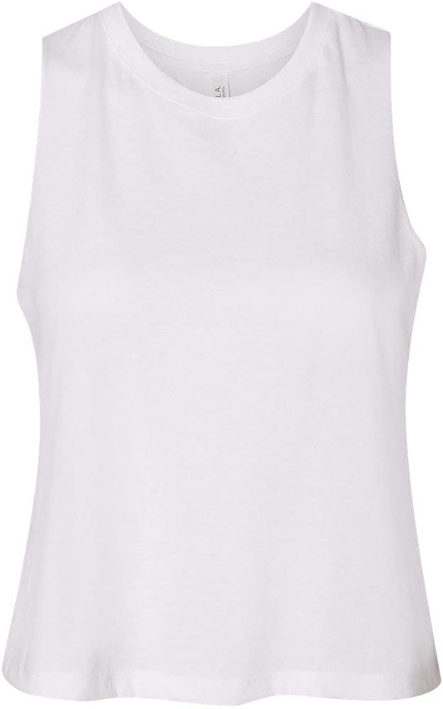 Bella Canvas Women's Racerback Cropped Tank, Solid White Blend, Small | Amazon (US)