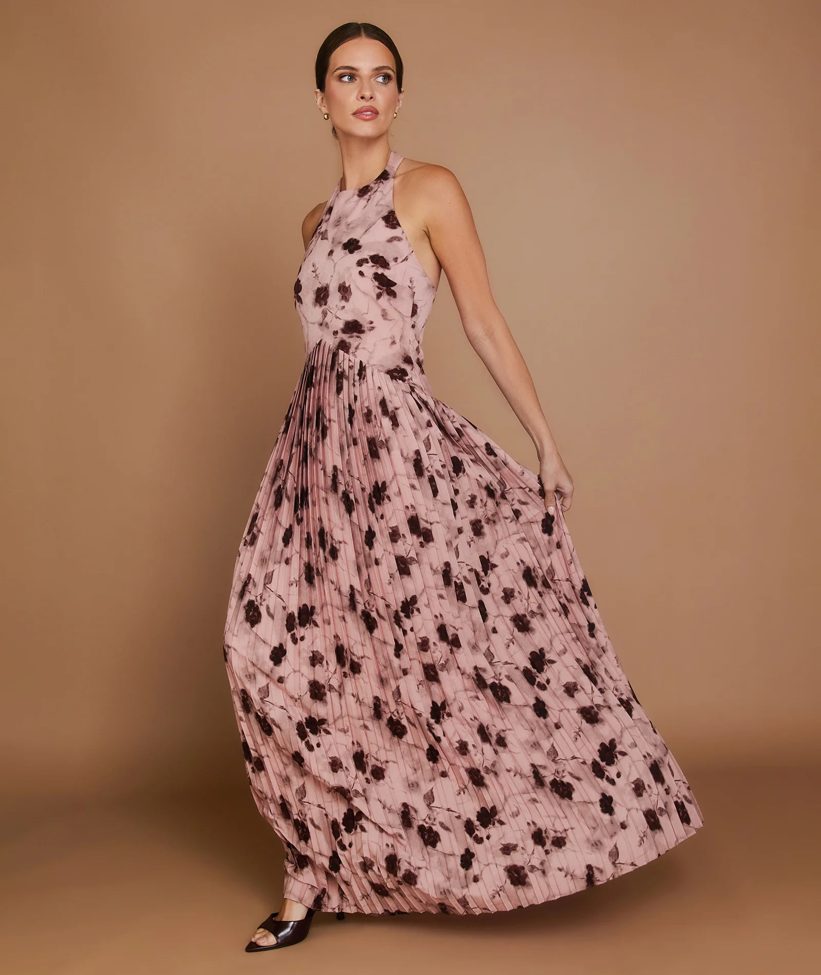 Floral Pleated Maxi Dress - Rose | Six Stories