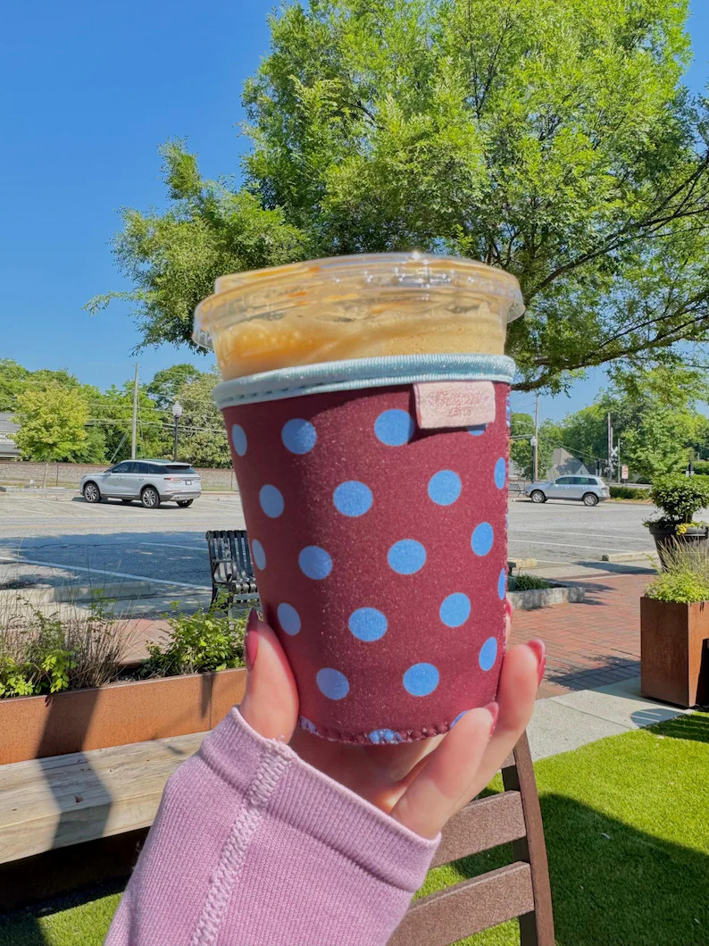Brown & Blue Polka Dot Iced Coffee Sleeve - Etsy | Etsy (Global)