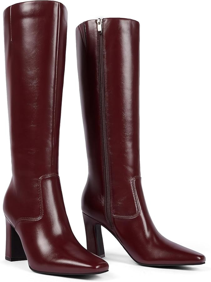 Knee High Boots for Women 3" Chunky Heel Square Toe Fall Winter Side Zipper Dress Tall Boots for ... | Amazon (US)