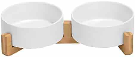 Ceramic Dog and Cat Bowl with Wood Stand Non-Slip Matte Glaze Weighted Food Water Set for Cats &S... | Amazon (US)