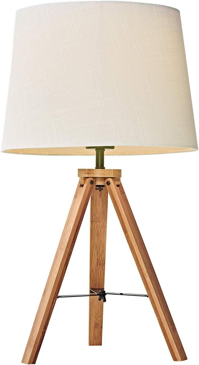 MOTINI Tripod Table Lamp 21" Modern Besides Desk Lamp Bamboo with White Fabric Shade for Bedroom,... | Amazon (US)