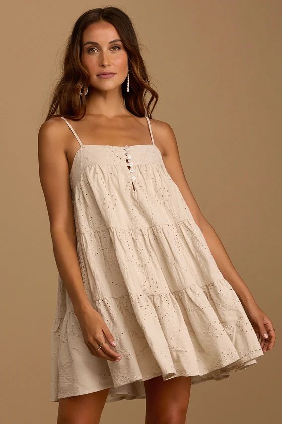 Sunny Lovin' Beige Eyelet Lace Tiered Sleeveless Babydoll Dress | Lulus (US)