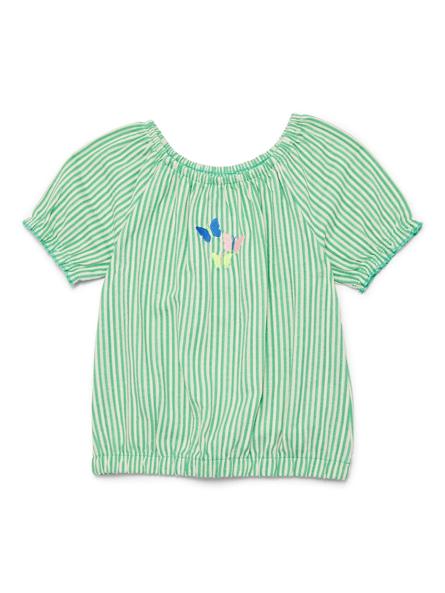 Wonder Nation Little Girls Puff Sleeve Top with Embroidery, Sizes 4-10 | Walmart (US)