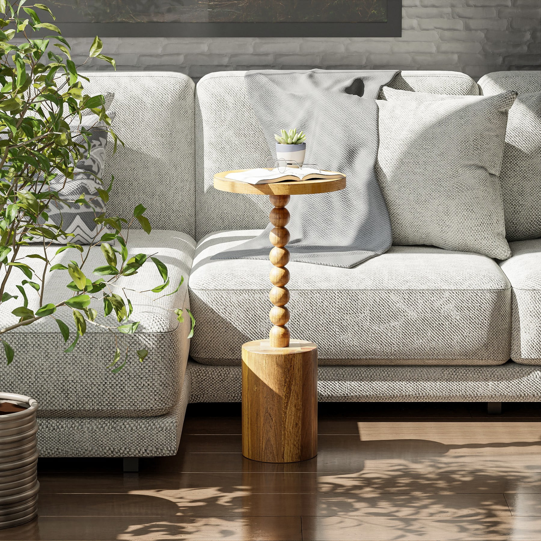 COZAYH PH03065-0 Farmhouse Pedestal End Table, Rustic Wood Drink Table with Base Round Martini Ta... | Walmart (US)