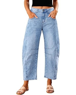 GRAPENT Barrel Jeans for Women Trendy High Waisted Wide Leg Baggy Cropped Relax Fit Stretch Denim... | Amazon (US)