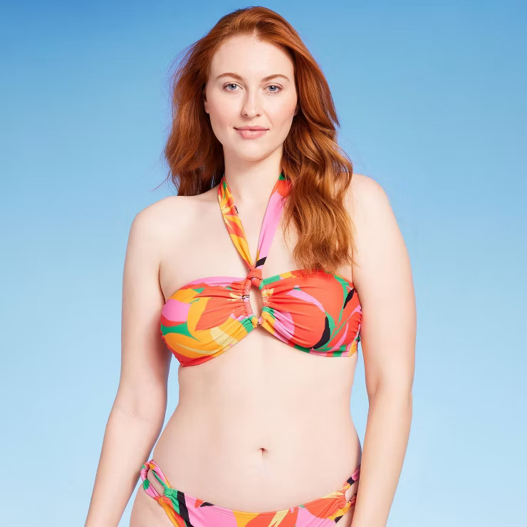 Women's Ring-Front Halter Bandeau Bikini Top - Shade & Shore™ Multi Tropical Print | Target