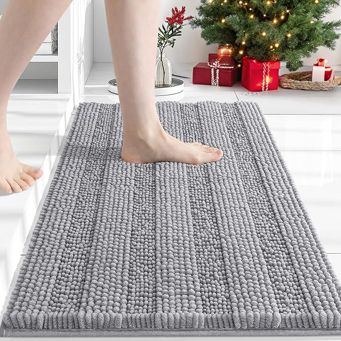 Grandaily Chenille Striped Bathroom Rugs 24x16, Extra Thick and Absorbent Bath Mats, Non-Slip Sof... | Amazon (US)
