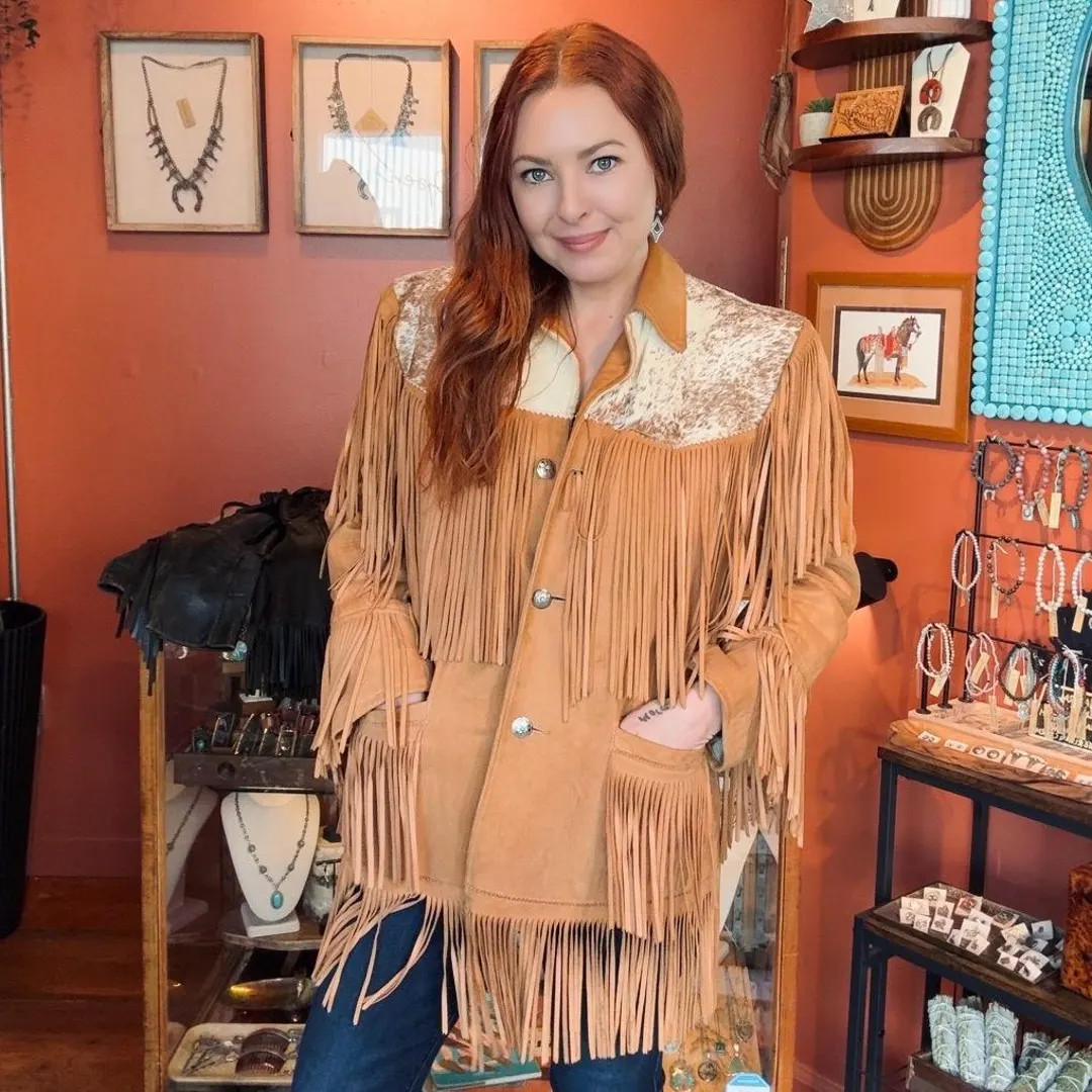 Size Medium >> Vintage K Bar Z western women’s soft suede fringe jacket with antique Navajo ste... | Etsy (US)