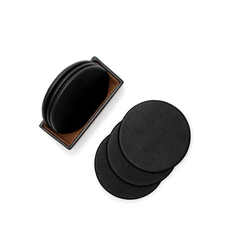 Classic Round Coasters and Holder, Set of 6 | Leatherology