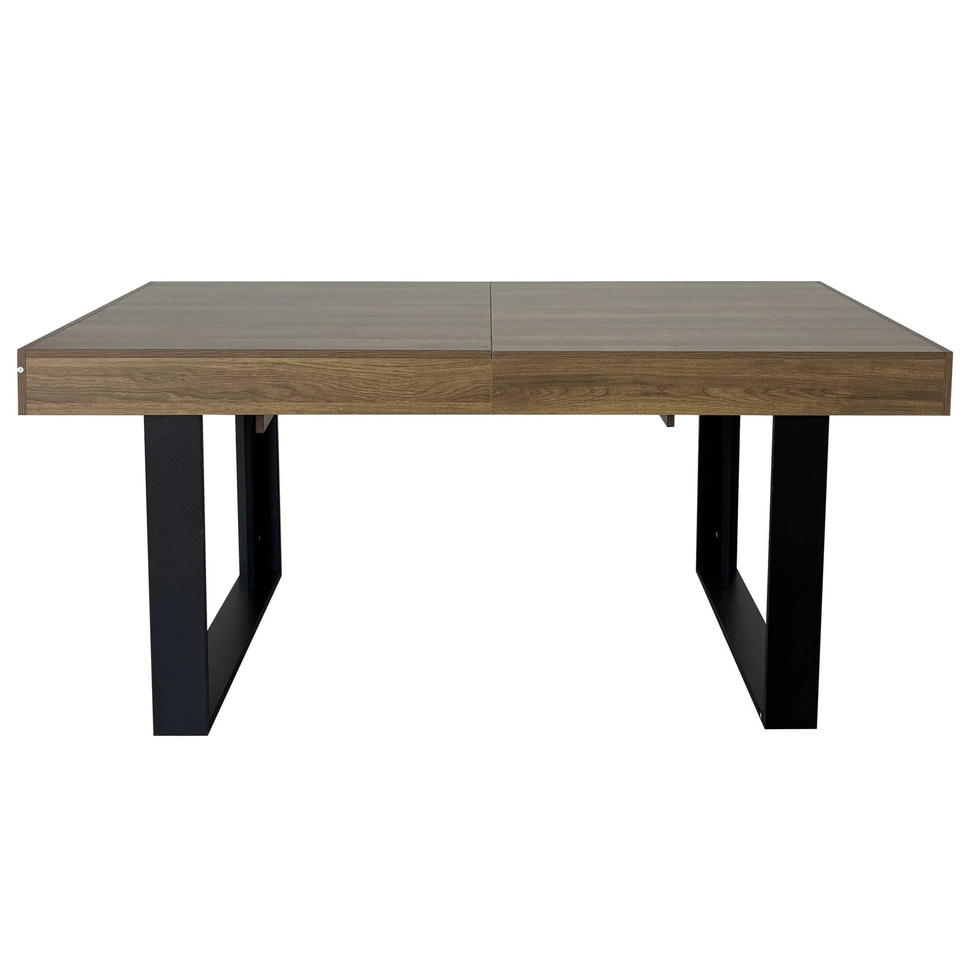 JJJ Rectangle Extendable Dining Table Brown Contemporary/Modern Extending Self-storing leaf Wood Dining Table, with Black Finish and Metal Trestle | Lowe's