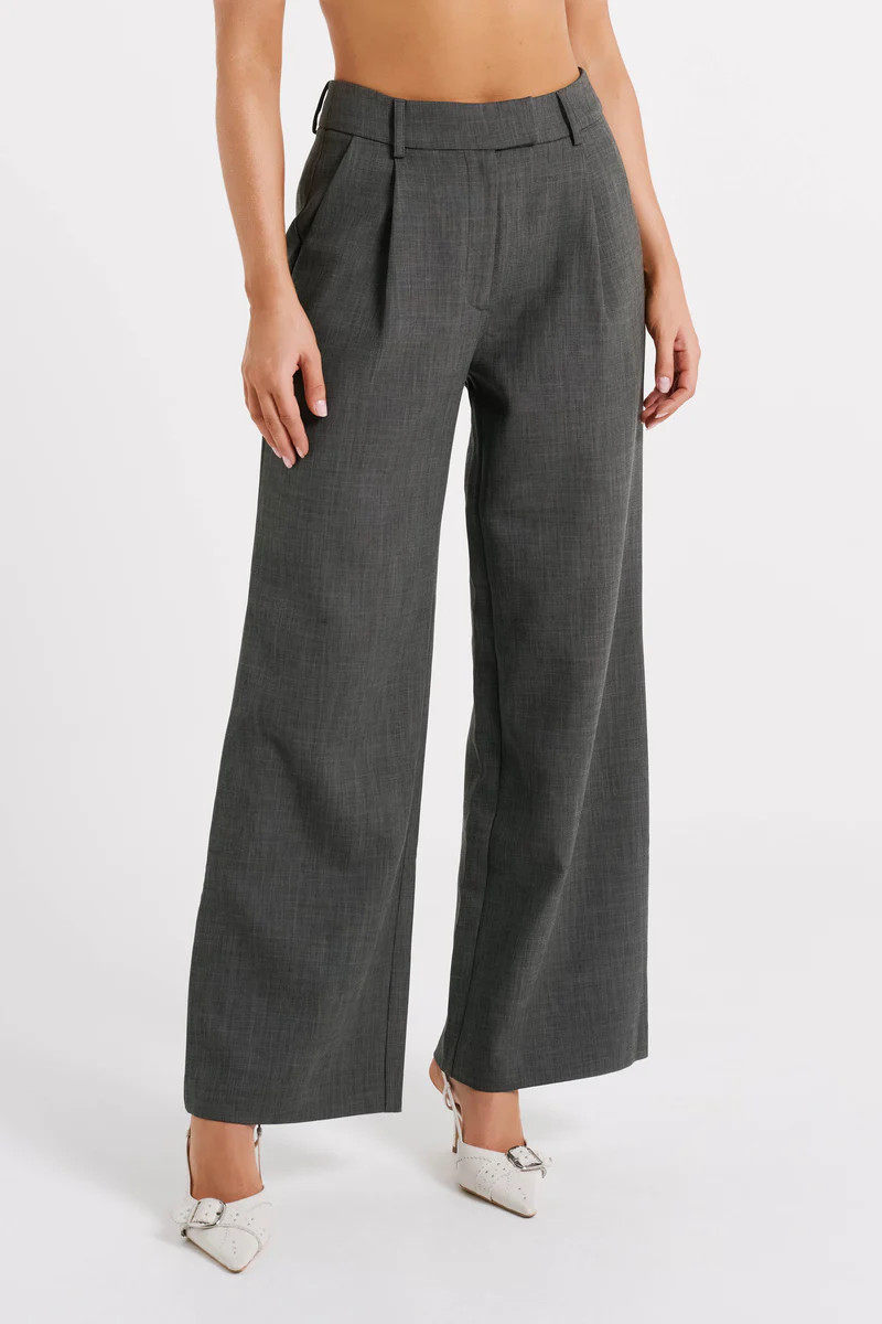Natalie Textured Wide Leg Pant - Charcoal | MESHKI US