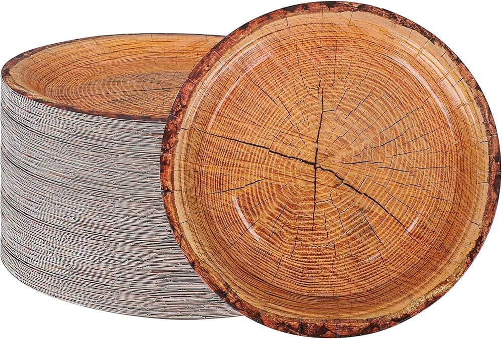 peony man 50 Count Wood Grain Paper Plates 9" Rustic Wood Slice Paper Plates Disposable Party Din... | Amazon (US)