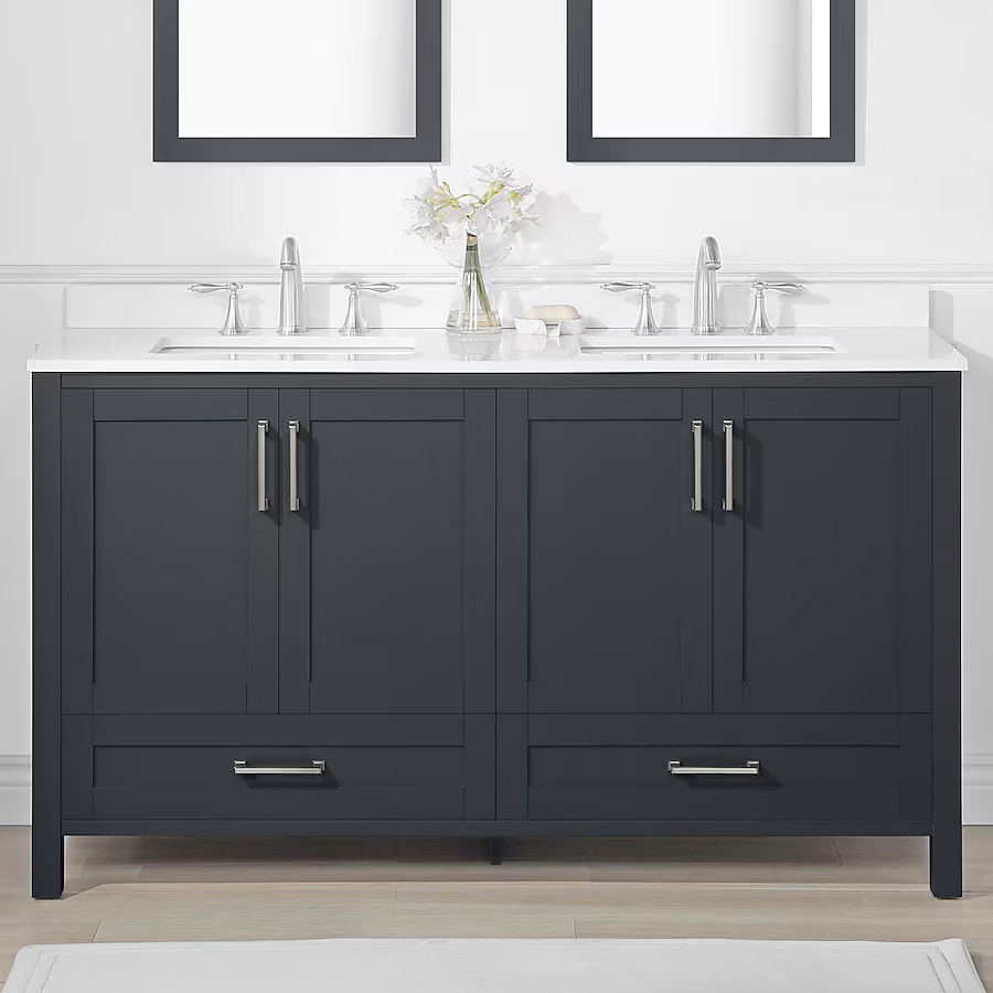 Style Selections  Edwards 60-in Dark Charcoal Undermount Double Sink Bathroom Vanity with White ... | Lowe's