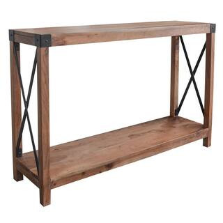 46.5 in. Brown Rectangle Acacia Wood Rustic Entryway Console Table | The Home Depot