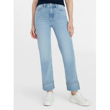 Time and Tru Women s High Rise Straight Leg Cropped Cuffed Jean 26.5 Inseam Sizes 0-22 | Walmart (US)